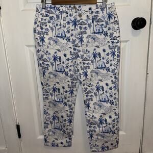 Tommy Bahama Jeans‎ Womens 29 Coastal Cabana White Blue Tropical Print Crop